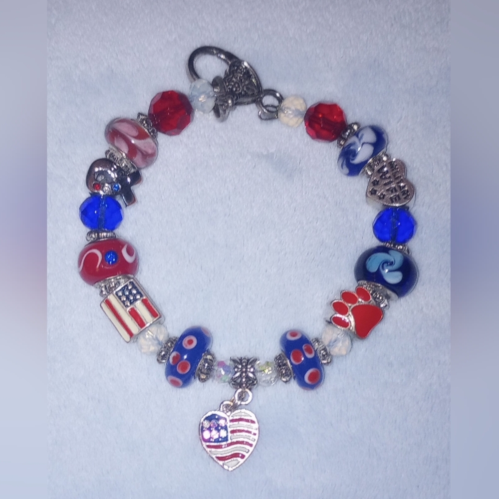 4th of July Red White Blue Military Wife Charm Bracelet